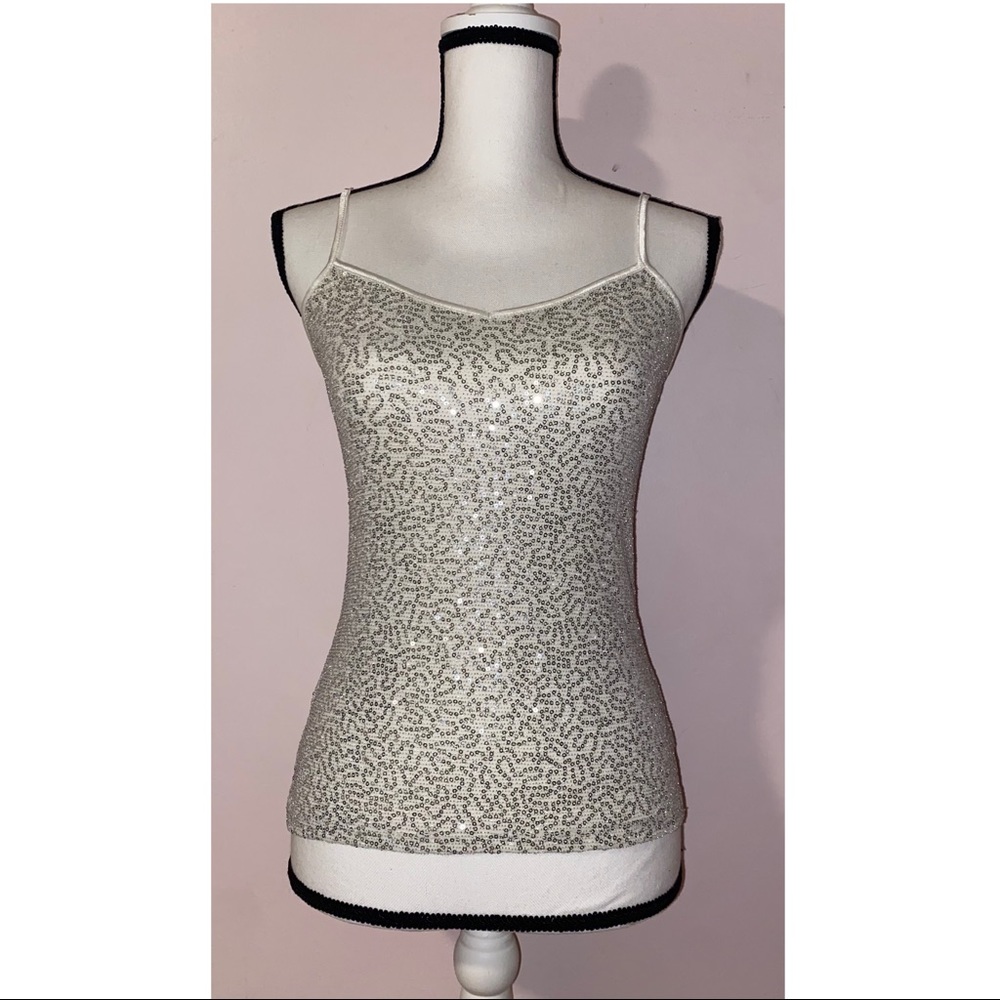 Size XS White & Silver Sparkly Express Tank Top